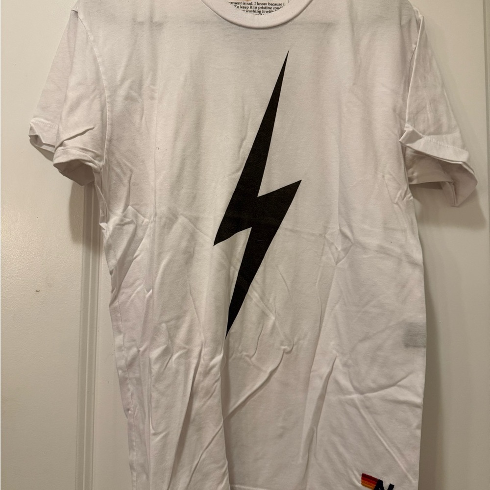 Aviator Nation White Tee with Black Lightning Bolt